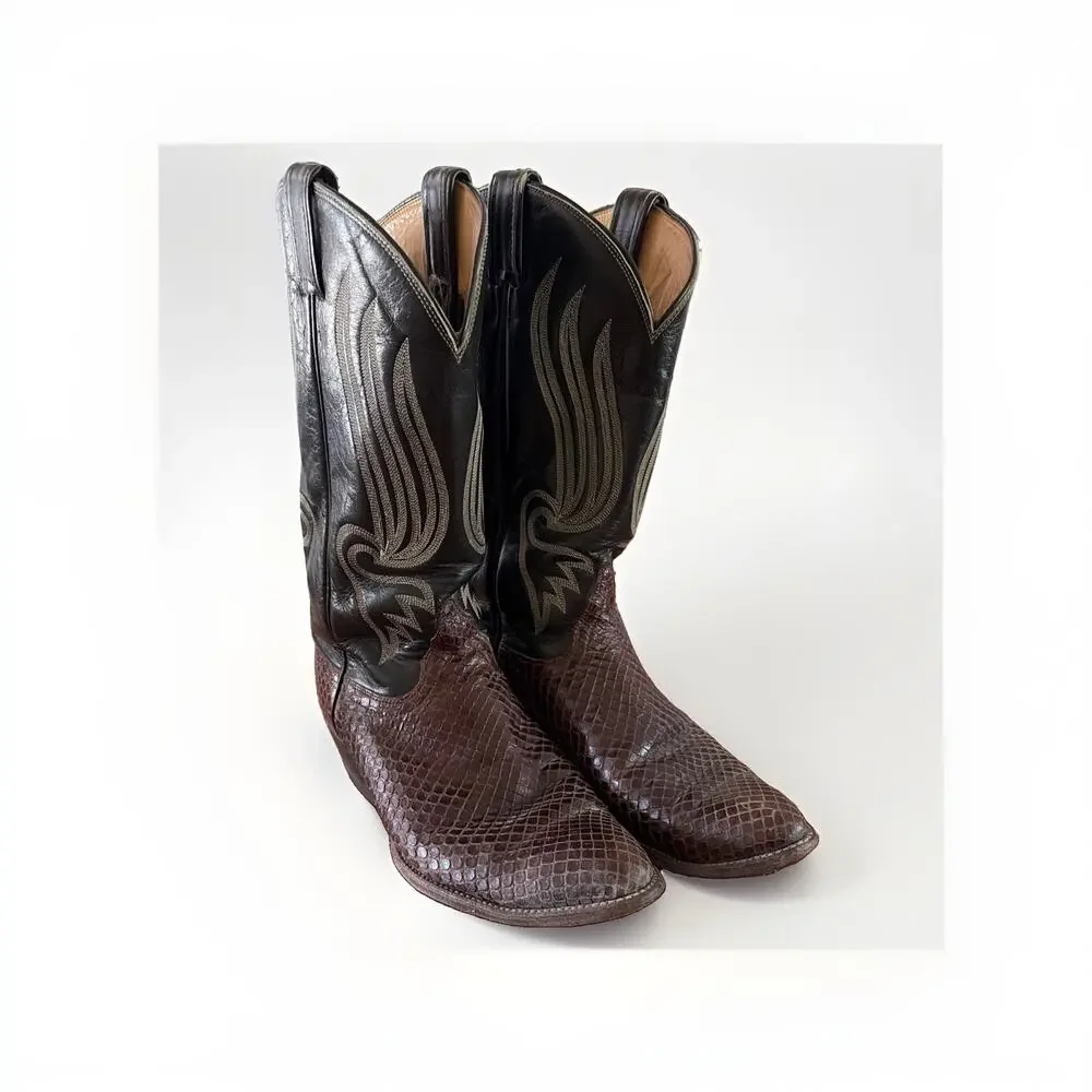 Vintage Tony Lama Style 8116 Exotic Brown Black Snakeskin Western Boots 8.5 D US